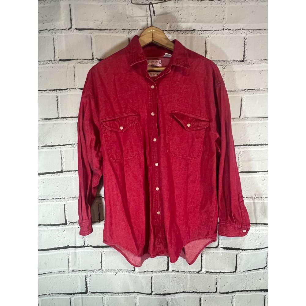 Vintage Andrews Blues Red Denim Button Down Shirt Mens Medium 100% Cotton